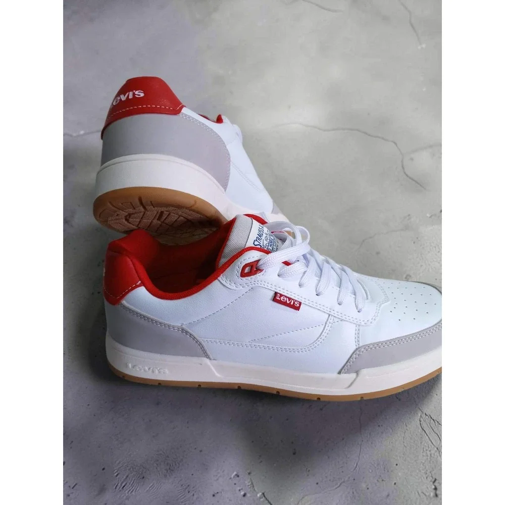 Levis Turner Mens Sneakers White Grey Red Low Top Court Shoes 500-154 Size 9.5M